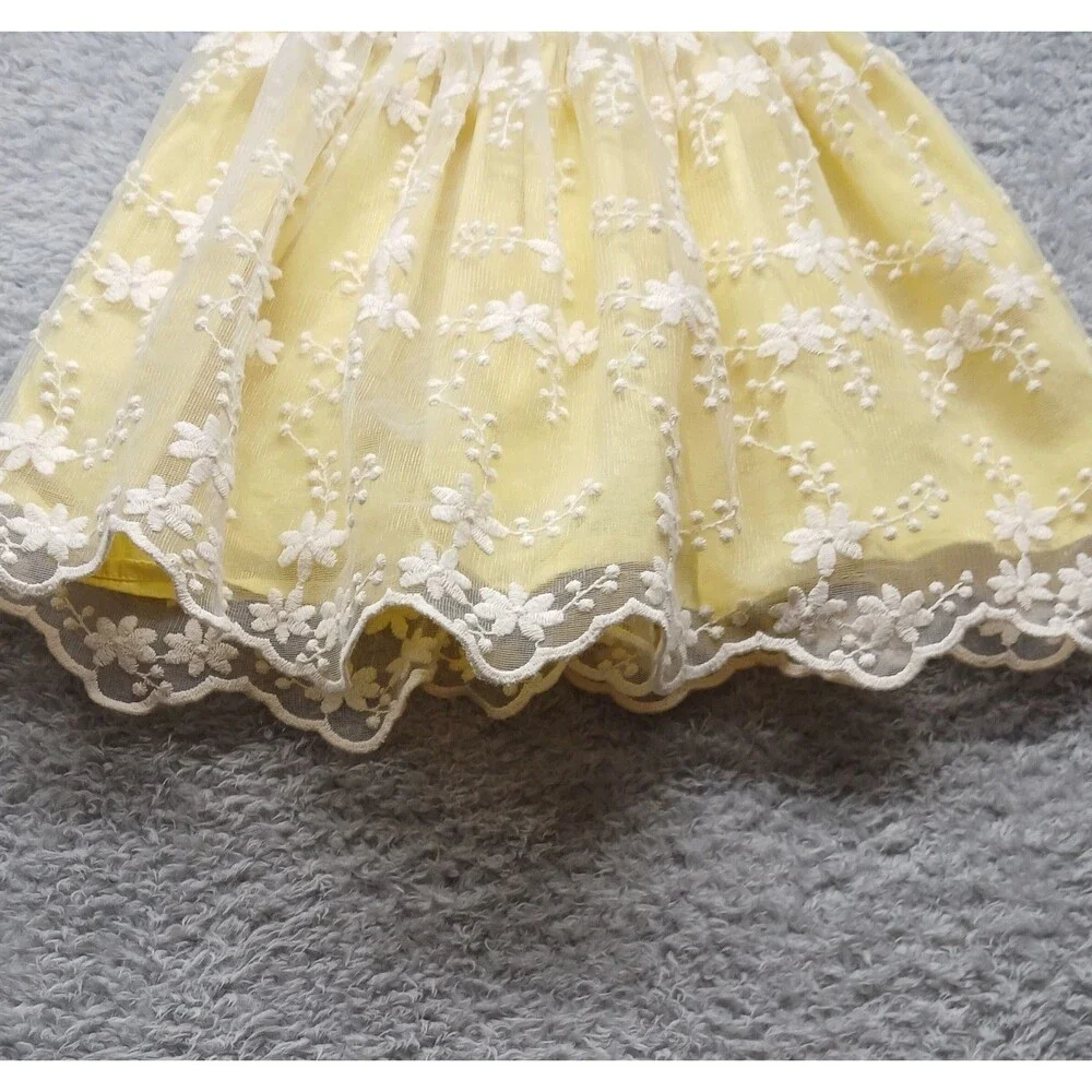 Gymboree Baby Girl Yellow Dress Size 3-6 Months Floral Lace Wedding Easter Event